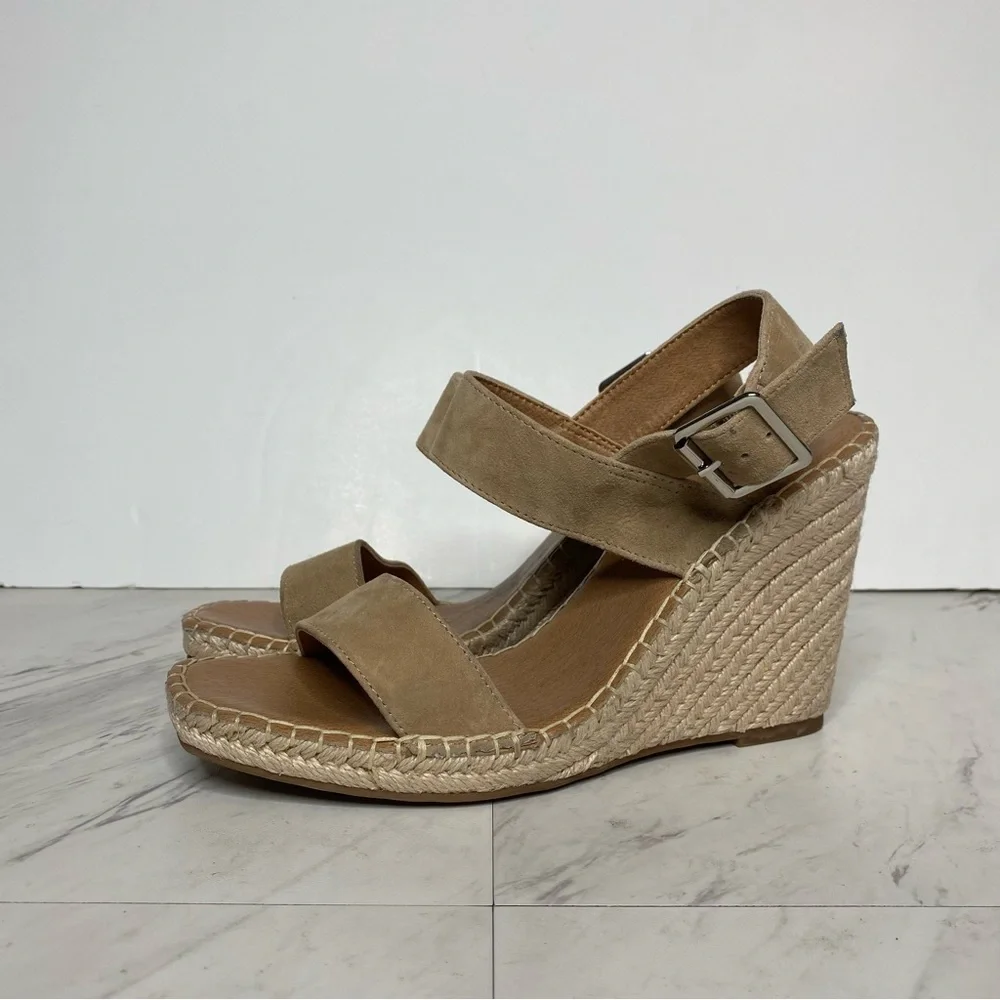 Steve Madden Uri Tan Suede Espadrille Square Toe Wedge Sandal 9 1/2